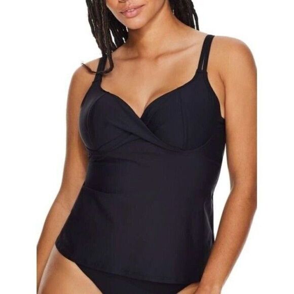 Birdsong Size 32DDD Bare‎ Necessities Black Underwire Wrap Tankini Swim Top - Picture 16 of 16